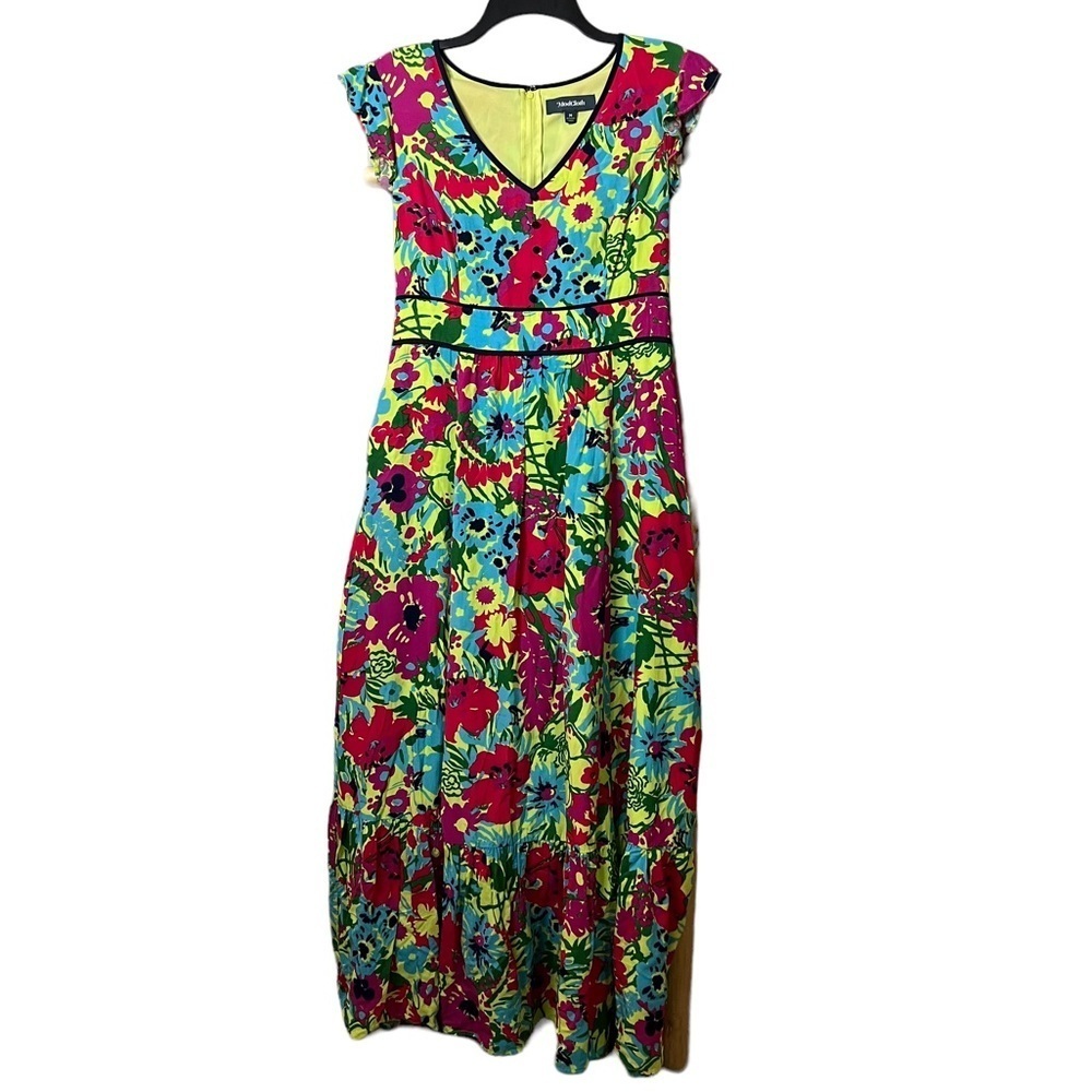Modcloth 'Eyes On You' Maxi Dress Multicolor Floral Flutter Sleeve Size Medium - Picture 2 of 11